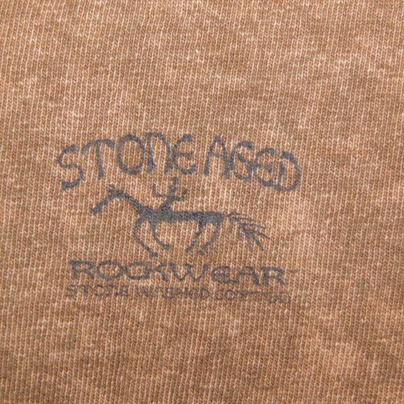 VTG 90s Stone Aged Rockwear Mens L Brown Shirt Petroglyphs Native acid wash - Picture 3 of 11